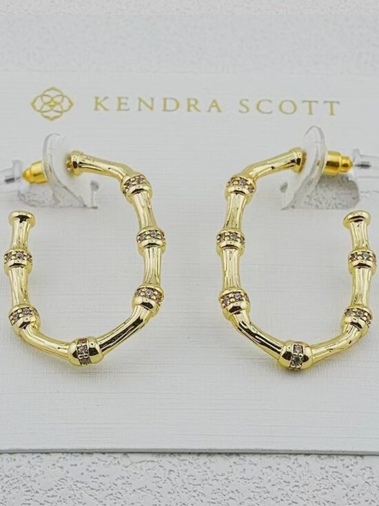 Kendra Scott Gold-Tone Maura Bamboo-Shaped Hoop Earrings  Kendra Scott Bamboo Earrings